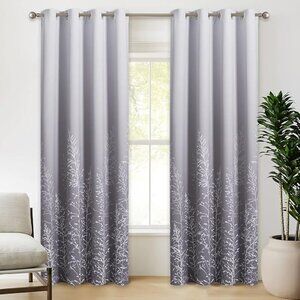Grey & White Room Darkening Curtains with Tree Pattern 52x84 inch - 2 Panels